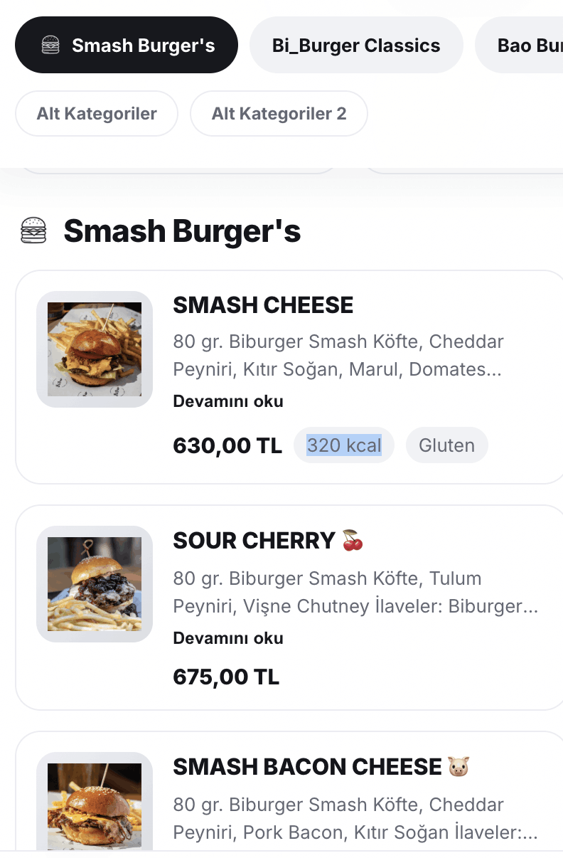 HostlyQR örnek menü ekranı